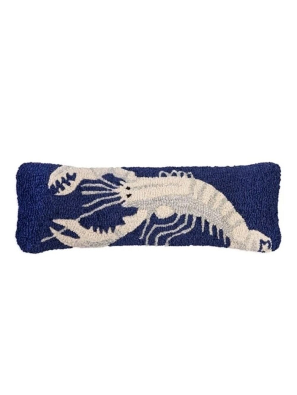 Chandler 4 Corners White Lobster Hand Hooked Wool Lumbar Pillow Coastal Nautical